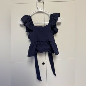 Francesca’s Hello Franki Bowback top for girls. Navy. Size YTH12.